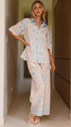 Bubblegum Polo^Xander 3/4 Sleeve Button Down Shirt - Blue