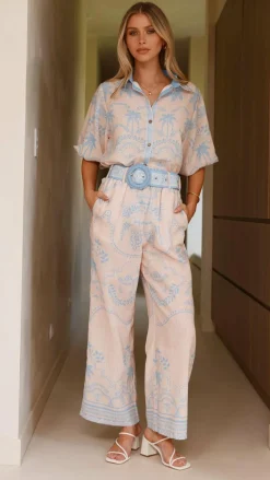 Bubblegum Polo^Xander 3/4 Sleeve Button Down Shirt - Blue