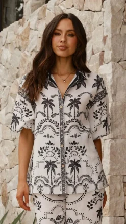 Bubblegum Sets|Tops^Xander 3/4 Sleeve Button Down Shirt - Black/White
