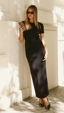 LILYWHYT Sets|Bottoms^Xanthe Knit Maxi Skirt - Black