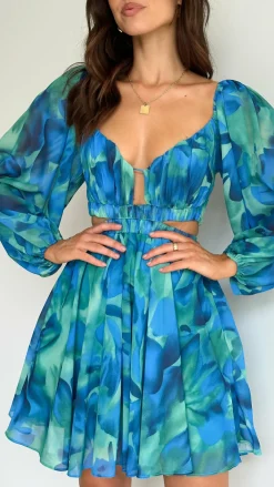 Pink Diamond Dresses|Mini^Xarissa Mini Dress - Blue / Green Print