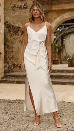LILYWHYT Mon Cheri|Dresses^Yasmeen Tie Front Maxi Dress - Champagne