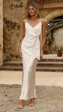 LILYWHYT Mon Cheri|Dresses^Yasmeen Tie Front Maxi Dress - Champagne