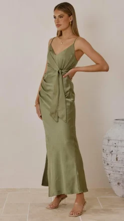 LILYWHYT Mon Cheri|Dresses^Yasmeen Tie Front Maxi Dress - Olive