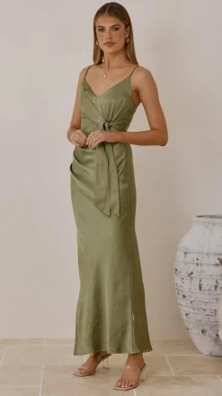 LILYWHYT Mon Cheri|Dresses^Yasmeen Tie Front Maxi Dress - Olive
