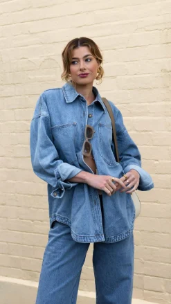 Burans The Denim Edit^Zaeli Denim Shirt - Mid Blue
