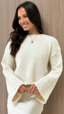 LILYWHYT Knit Tops|Knitwear^Zala Cropped Knit Sweater - Cream