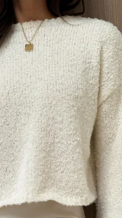 LILYWHYT Knit Tops|Knitwear^Zala Cropped Knit Sweater - Cream
