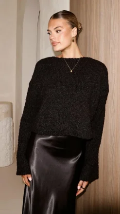 LILYWHYT Knit Tops|Knitwear^Zala Cropped Knit Sweater - Black