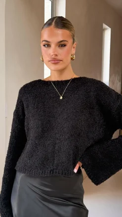 LILYWHYT Knit Tops|Knitwear^Zala Cropped Knit Sweater - Black