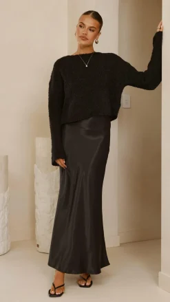 LILYWHYT Knit Tops|Knitwear^Zala Cropped Knit Sweater - Black