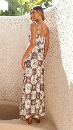 Desire Dresses|Maxi^Zeno Maxi Dress - Brown/White Print