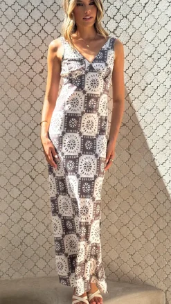 Desire Dresses|Maxi^Zeno Maxi Dress - Brown/White Print