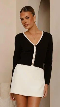 Fashion Allied Knit Tops|Knitwear^Ziva Button Up Top - Black/Cream