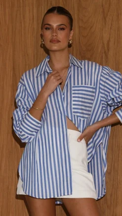 YH AND CO Tops^Zoah Long Sleeve Button Up Shirt - Blue/White Stripe