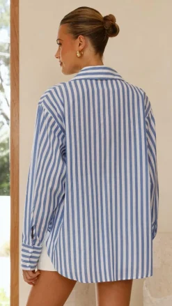 YH AND CO Tops^Zoah Long Sleeve Button Up Shirt - Blue/White Stripe