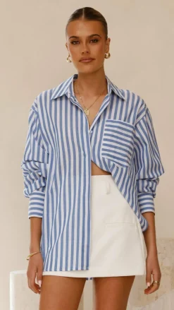 YH AND CO Tops^Zoah Long Sleeve Button Up Shirt - Blue/White Stripe