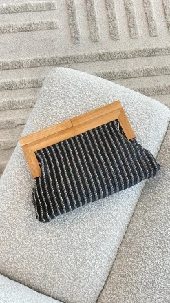 Angel Whisper Bags|Event Ready Dresses^Zoey Thin Stripe Timber Frame Clutch - Black