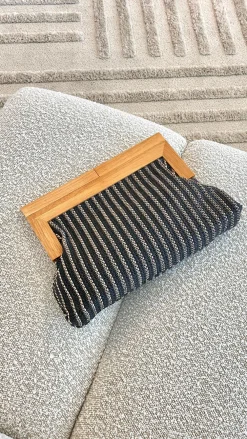 Angel Whisper Bags|Event Ready Dresses^Zoey Thin Stripe Timber Frame Clutch - Black