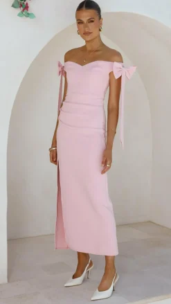 SASHA (BNE) Dresses|Maxi^Zylah Off Shoulder Midi Dress - Pink