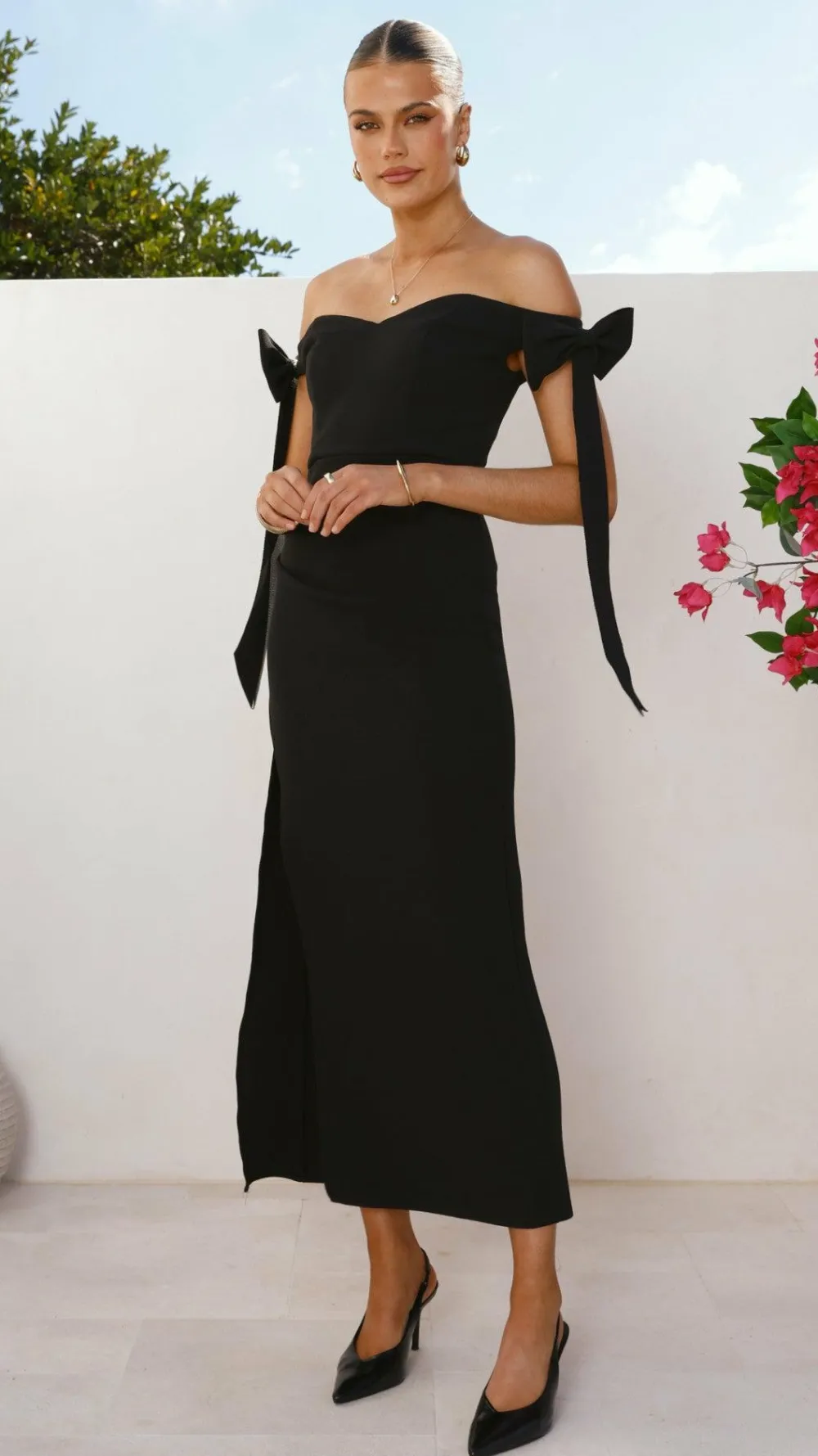 SASHA (BNE) Dresses|Maxi^Zylah Off Shoulder Midi Dress - Black